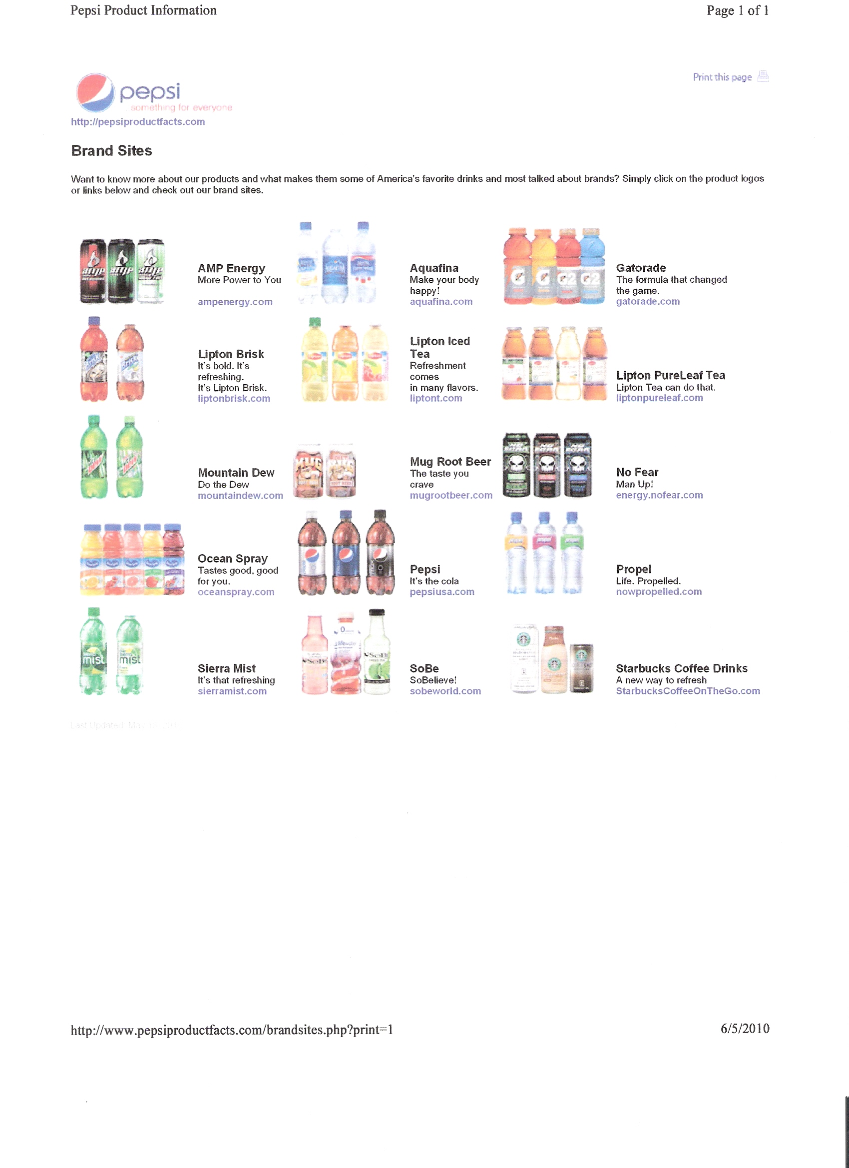 pepsi cola products list